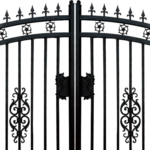 14 ft. Wrought Iron Driveway Gate - Flower Design, Heavy-Duty