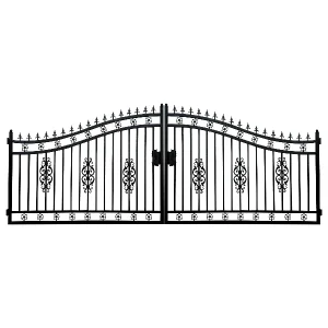 14 ft. Wrought Iron Driveway Gate - Flower Design, Heavy-Duty