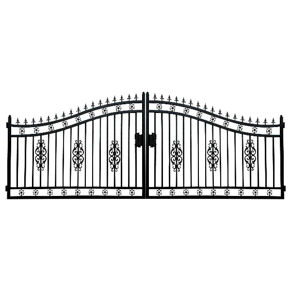 14 ft. Wrought Iron Driveway Gate - Flower Design, Heavy-Duty