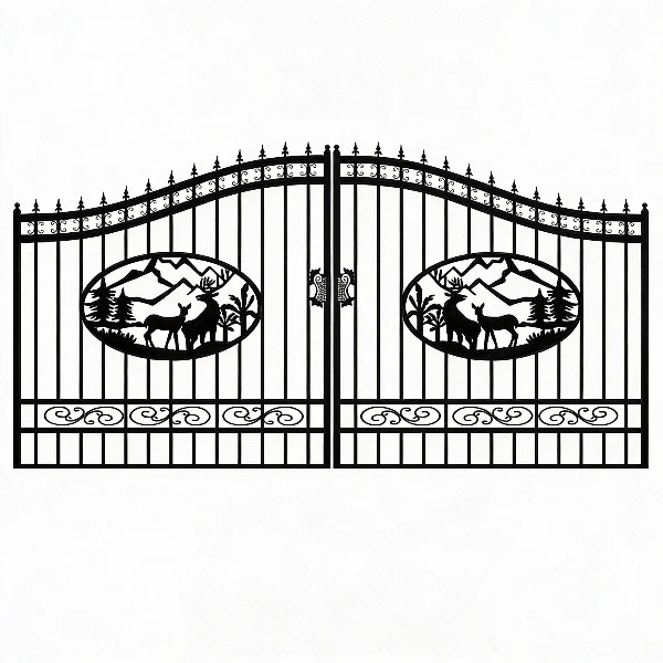 16 ft. Wrought Iron Driveway Gate - Deer Design, Heavy-Duty