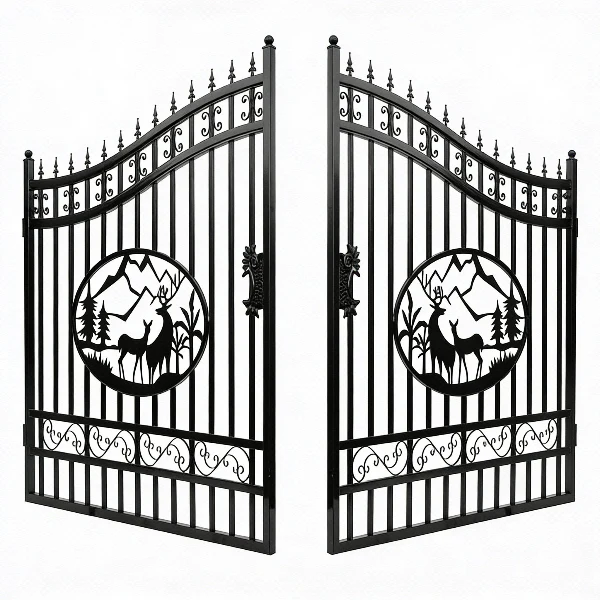 16 ft. Wrought Iron Driveway Gate - Deer Design, Heavy-Duty