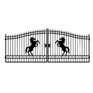 20 ft. Wrought Iron Driveway Gate - Horse Design, Heavy-Duty