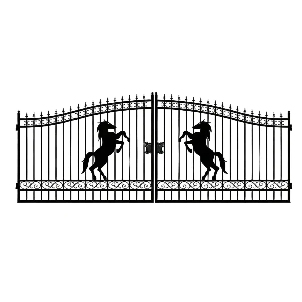 20 ft. Wrought Iron Driveway Gate - Horse Design, Heavy-Duty