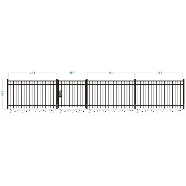 144FT 7’×4′ Flat Top Industrial Ornamental Fencing Line - 20 Panels & 2 Gate