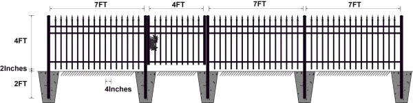 144FT 7’×4′ Sharp Top Industrial Ornamental Fencing Line - 20 Panels & 2 Gate